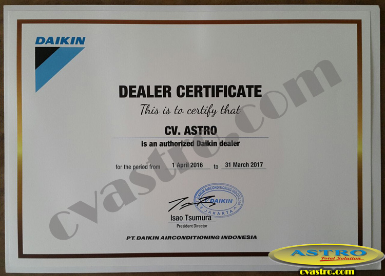 Sertifikat Dealer Daikin Indonesia – Astro