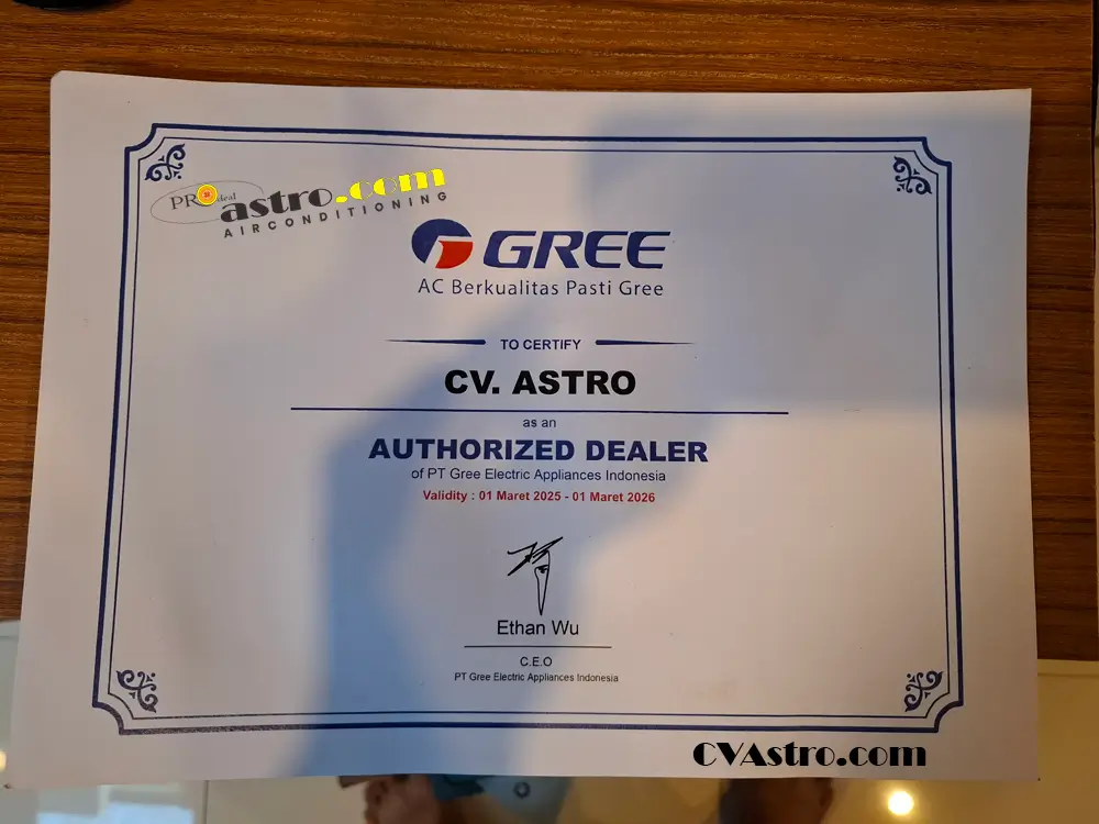 Sertifikat Dealer AC Gree Indonesia